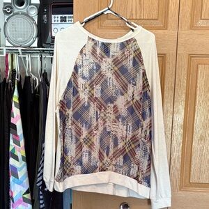 Forever 21 Cream and Blue Plaid Blouse